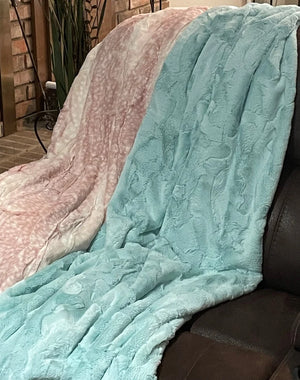 Minky Adult Blanket, Rosewater Fawn and Seaglass Luxe Minky, Teen Blanket, Dorm Blanket