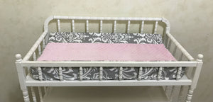 Changing Pad Cover - Gray Damask with Light Pink Minky