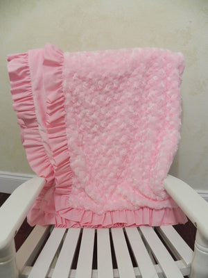 Light Pink Rose Minky Baby Blanket with Ruffle