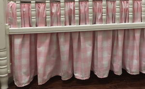 Pink Plaid Girl Crib Bedding Set Polly - Girl Baby Bedding, Crib Rail Cover Set
