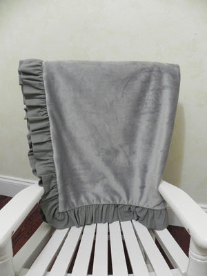Gray Smooth Minky Baby Blanket with Ruffle