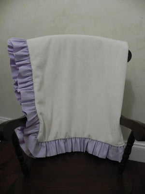 Ivory Smooth Minky and Lavender Baby Blanket with Ruffle