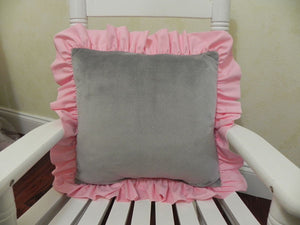 Gray Smooth Minky with Light Pink Accent Pillow