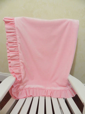 Light Pink Smooth Minky Baby Blanket with Ruffle