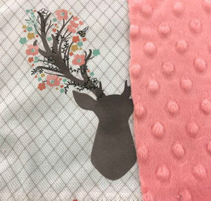 Car Seat Blanket - Floral Stag with Aqua or Coral