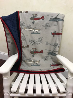 Baby Boy Airplane Crib Bedding with Navy Blue and Red