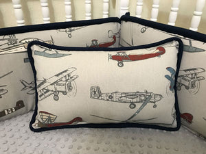 Vintage Airplane with Navy Accent Pillow